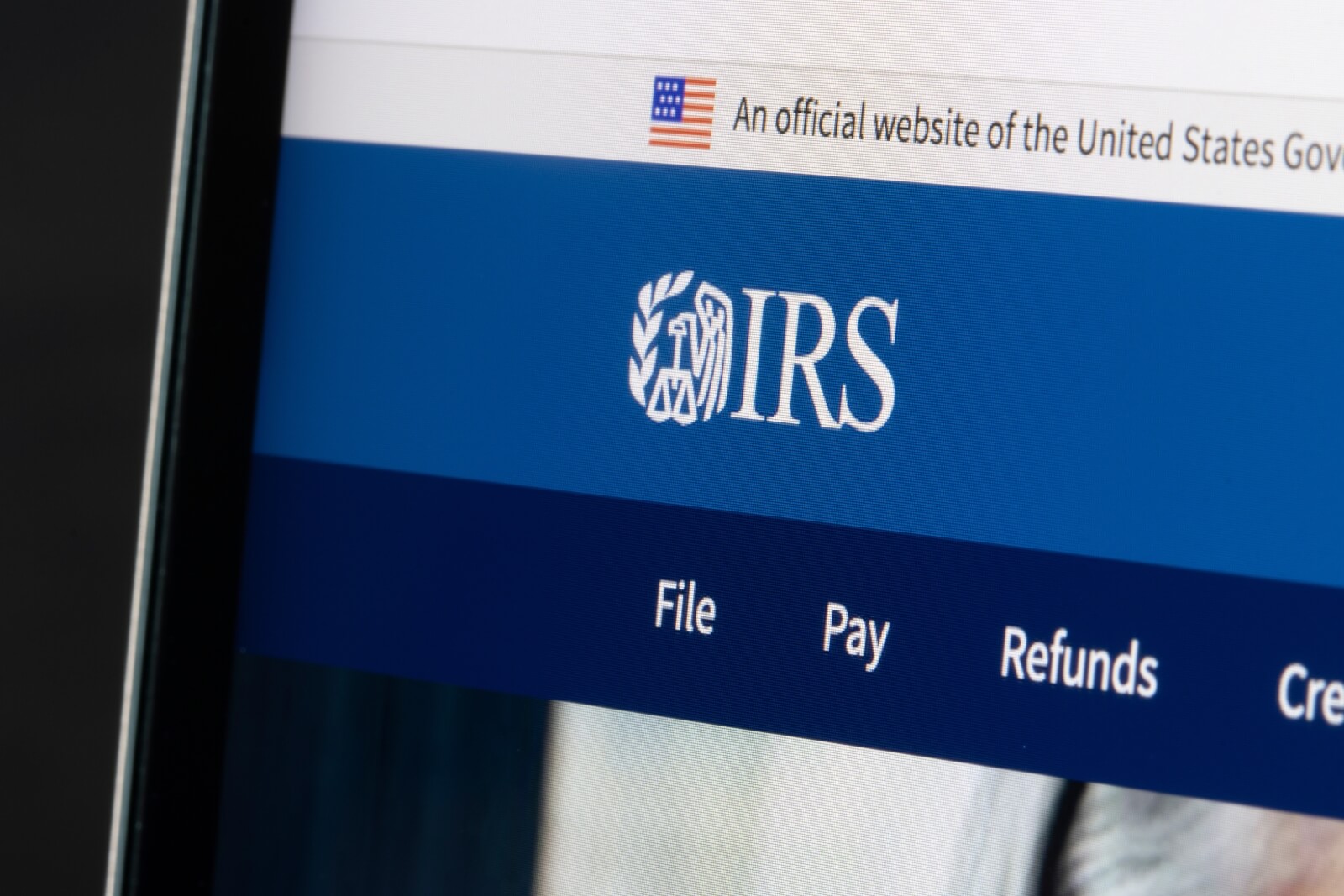 Website homepage of the Internal Revenue Service (IRS) Step 2