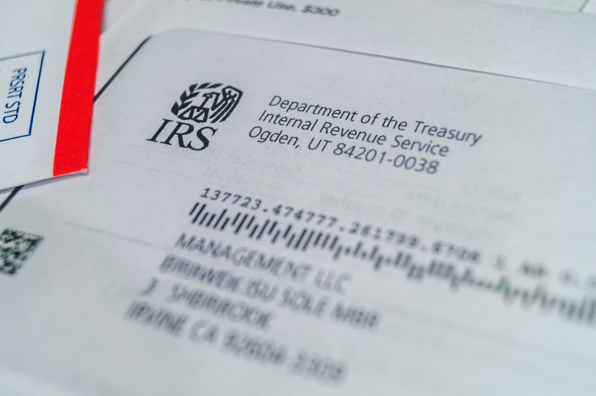 close-up view of an official letter from the Internal Revenue Service